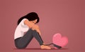 Crying Woman Being Prisoner of Love Vector Concept Illustration