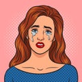crying woman pinup pop art vector illustration