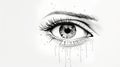 Optimistic Eye: Detailed Black And White Drawing With Dripping Tears