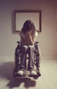 Crying woman sitting in wheelchair Royalty Free Stock Photo