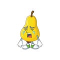 Crying yellow pear cartoon character on white background
