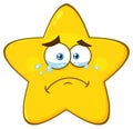 Crying Yellow Star Cartoon Emoji Face Character With Tears.