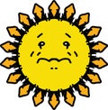 Crying yellow sun cartoon