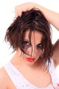 Crying young woman with flowed mascara Royalty Free Stock Photo