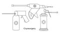 Cryo instruments for Cryosurgery vector line illustration. Liquid nitrogen cooling for cryogenic treatment