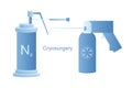 Cryo instruments for Cryosurgery vector line illustration. Liquid nitrogen cooling for cryogenic treatment