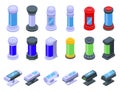 Cryogenic capsule icons set isometric vector. Laboratory equipment Royalty Free Stock Photo
