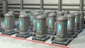 Life support chambers, cryonic tanks containing people. View 4 . 3d rendering Royalty Free Stock Photo