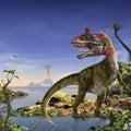 Cryolophosaurus dinosaur standing in shallow water Royalty Free Stock Photo