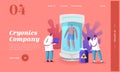 Cryonics Technology, Cryoconservation Landing Page Template. Scientists Characters at Capsule with Frozen Human Body Royalty Free Stock Photo