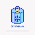 Cryotherapy thin line icon: man in cryo capsule. Modern vector illustration