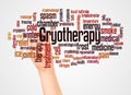 Cryotherapy word cloud and hand with marker concept Royalty Free Stock Photo