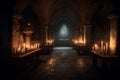 Crypt interior candles. Generate Ai Royalty Free Stock Photo