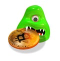 Crypto bitcoin cryptocurrency gold coin money digital monster alien teeth internet trading markets finance