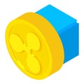 Crypto block icon isometric vector. Big golden ripple coin and crypto block icon