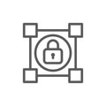 Crypto blockchain with lock, cryptocurrency line icon.