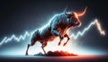 Crypto bull jumping on a trading price chart. Generative ai