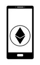 Crypto coin ethereum on a screen phone