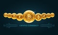 Crypto currencies gold set. A bunch of precious digital currency symbols.