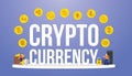 Crypto currency big words with various options of cryptocurrency money with money and modern flat style - vector