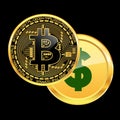 Crypto currency bitcoin beats dollar concept