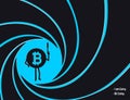 Crypto currency Bitcoin in the circle of rifled barrel vector illustration