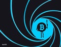 Crypto currency Bitcoin in the circle of rifled barrel vector illustration