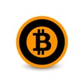 Crypto currency Bitcoin flat vector logo, icon for web, sticker for print.