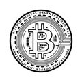 Crypto currency black coin with black lackered bitcoin symbol on obverse isolated on white background. Vector