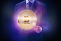 Crypto currency block chain, business mining concept design. Coin in hand as bit of e-commerce finance. Royalty Free Stock Photo