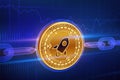 Crypto currency. Block chain. Stellar. 3D isometric Physical golden Stellar coin with wireframe chain. Blockchain concept. Editabl