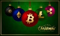 Crypto currency Christmas Balls Set Collection - Bitcoin Ethereum coin symbol Bauble banner greeting card