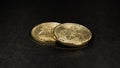 Crypto currency Gold Bitcoins - BTC - Bit Coin. Macro shots crypto currency Bitcoin coins. Royalty Free Stock Photo