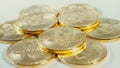 Crypto currency Gold Bitcoins - BTC - Bit Coin. Macro shots crypto currency Bitcoin coins. Royalty Free Stock Photo