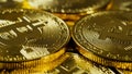 Crypto currency Gold Bitcoins - BTC - Bit Coin. Macro shots crypto currency Bitcoin coins. Royalty Free Stock Photo