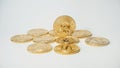 Crypto currency Gold Bitcoins - BTC - Bit Coin. Macro shots crypto currency Bitcoin coins. Royalty Free Stock Photo