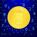 Crypto currency golden coin . Abstract virtual money on blue background .Digital matrix of deducting money . Eps 10