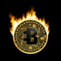 Crypto currency bytecoin golden symbol on fire