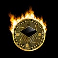 Crypto currency stratis golden symbol on fire