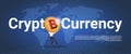 Crypto Currency Horizontal Banner Man Holding Golden Bitcoin Over World Map Background Digital Web Money Concept Royalty Free Stock Photo