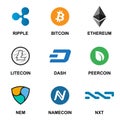 Crypto currency icon set flat logo isolated on white background. Main blockchain cryptocurrencies collection for buying