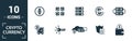 Crypto Currency icon set. Include creative elements decentralized, encrypted, ethereum wallet, node, halving icons. Can be used