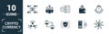Crypto Currency icon set. Include creative elements decentralized, encrypted, ethereum wallet, node, halving icons. Can be used