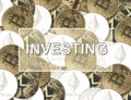 Crypto currency Investing concept. Cryptocurrency investments. Word over coins background