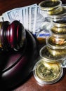 Crypto Currency, Judges Gavel depicting New Laws for Bitcoin Royalty Free Stock Photo
