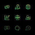 Crypto currency , mobile , graph , message ,chat , phone , conversation , 9 eps icons set vector Royalty Free Stock Photo