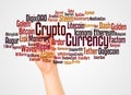 Crypto Currency word cloud and hand with marker concept