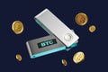 Crypto hardware wallet for bitcoin storage, falling coins