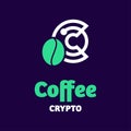 Crypto logo combination with coffee on dark background. Royalty Free Stock Photo