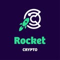 Crypto Logo Combination With Rocket Image On Dark Background. Royalty Free Stock Photo